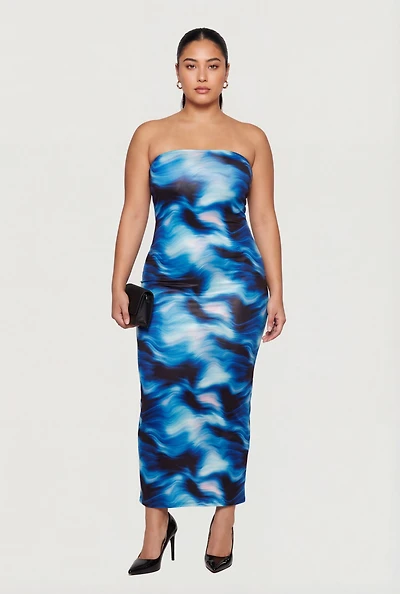 Plus Tie Dye Tube Maxi Dress