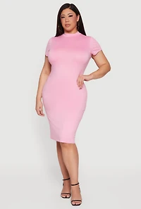 Plus Short Sleeve Mock Neck Midi Dress