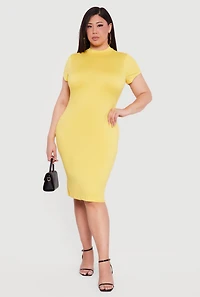 Plus Short Sleeve Mock Neck Midi Dress