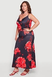 Plus Floral Cowl Neck Ruched Detail Mermaid Dress
