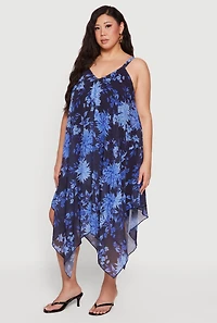 Plus Floral Print Sharkbite Hem Chiffon Dress