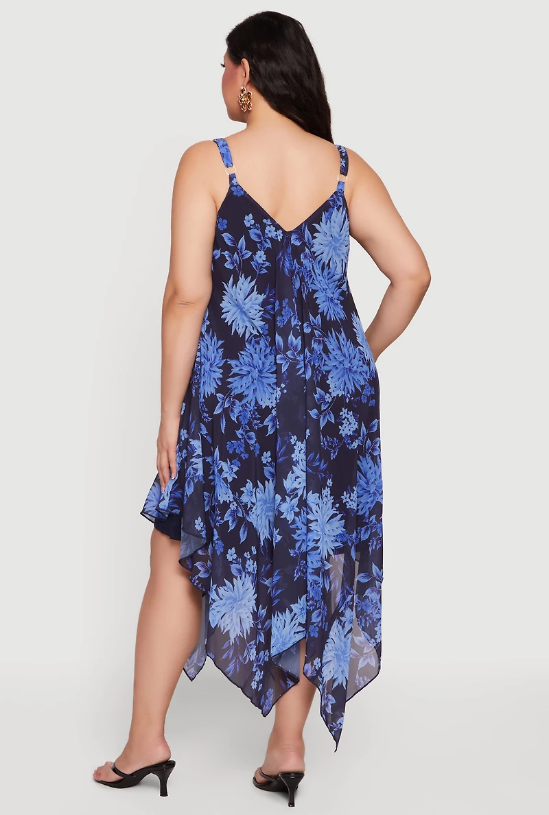 Plus Floral Print Sharkbite Hem Chiffon Dress