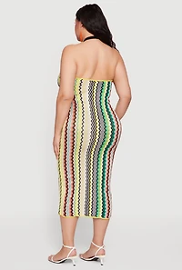Plus Chevron Halter Midi Dress