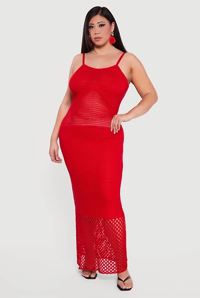 Plus Crochet Side Slit Cami Maxi Dress