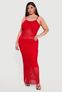Plus Crochet Side Slit Cami Maxi Dress