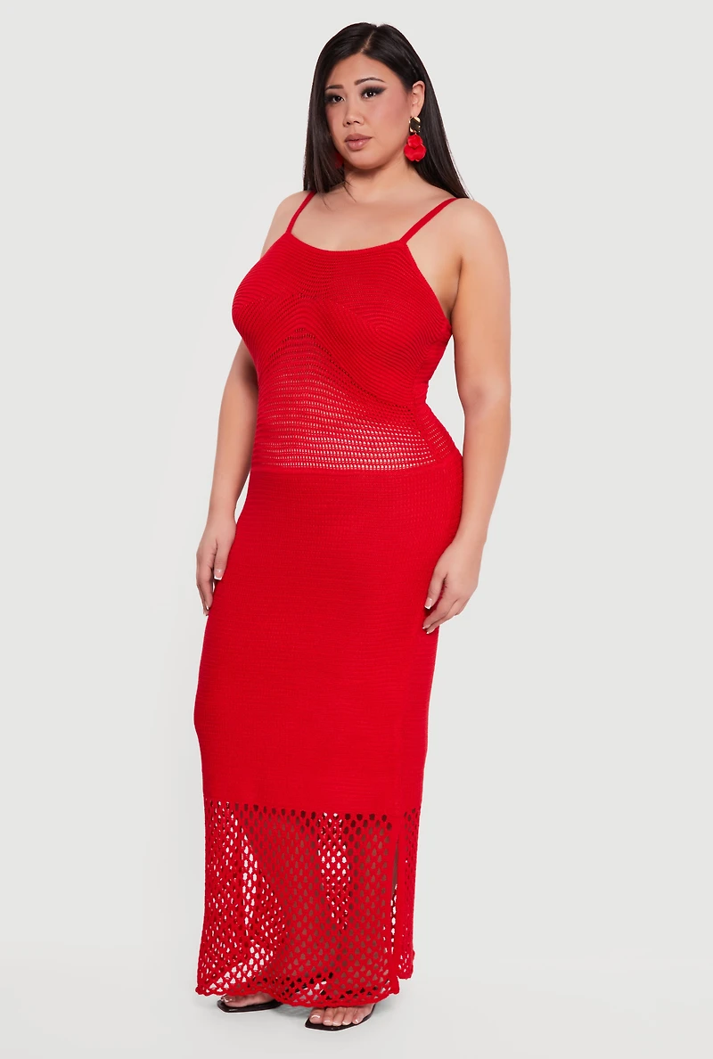 Plus Crochet Side Slit Cami Maxi Dress