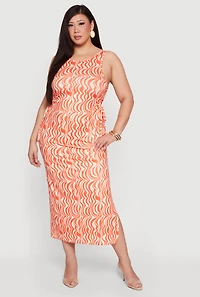 Plus Side Cut Out Swirl Print Tank Dress
