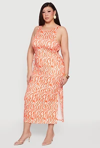 Plus Side Cut Out Swirl Print Tank Dress