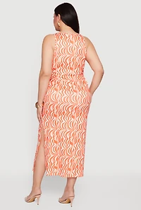 Plus Side Cut Out Swirl Print Tank Dress