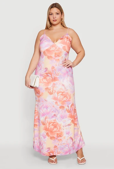 Plus Floral Print Sleeveless Maxi Dress