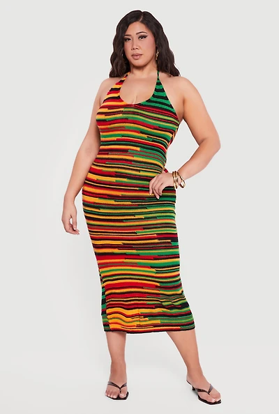 Plus Patterned Crochet Halter Dress