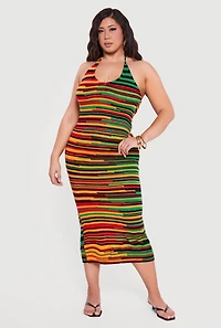 Plus Patterned Crochet Halter Dress