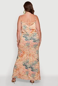 Plus Tropical Palm Leaf Print Cowl Neck Maxi Dress