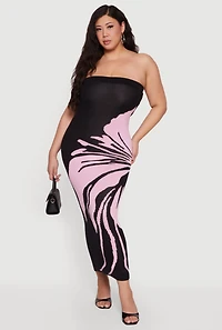 Plus Floral Tube Midi Dress