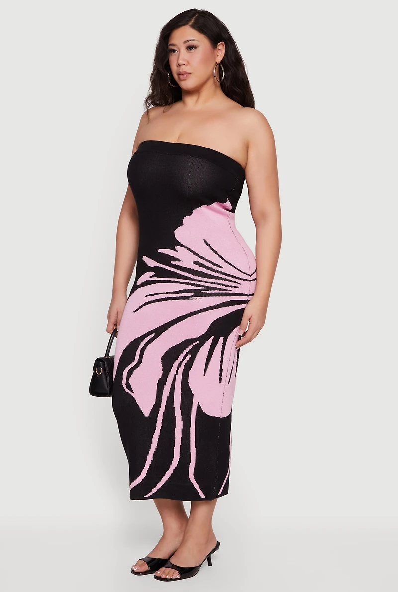 Plus Floral Tube Midi Dress
