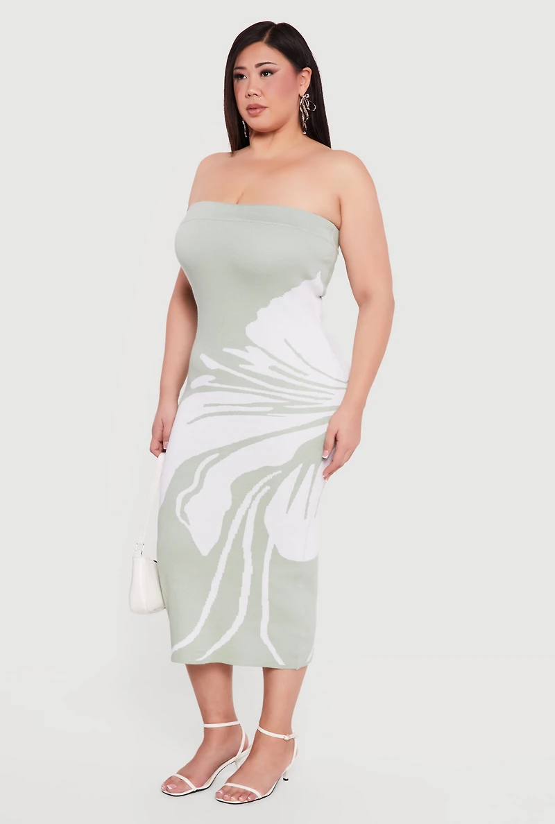 Plus Floral Tube Midi Dress