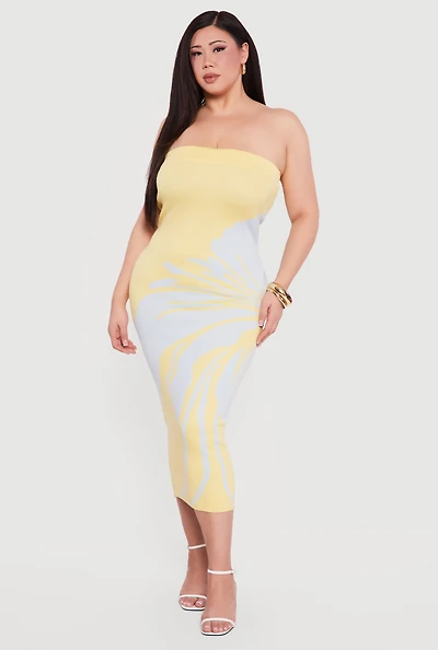 Plus Floral Tube Midi Dress