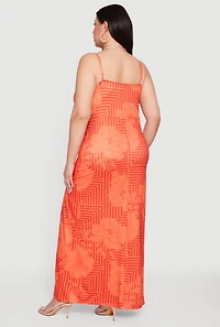 Plus Floral Geometric Striped Bustier Maxi Dress