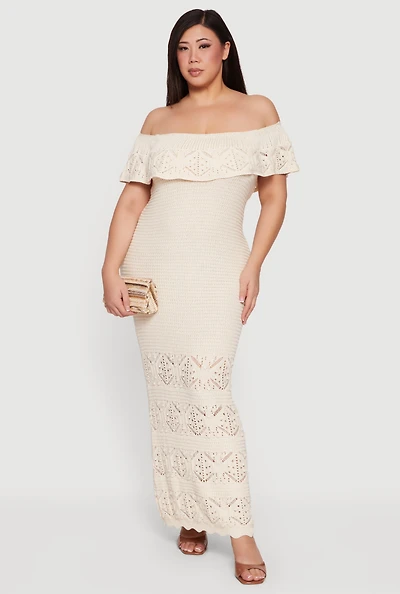 Plus Off The Shoulder Crochet Maxi Dress