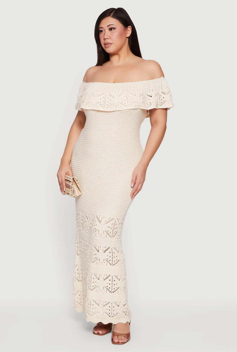 Plus Off The Shoulder Crochet Maxi Dress