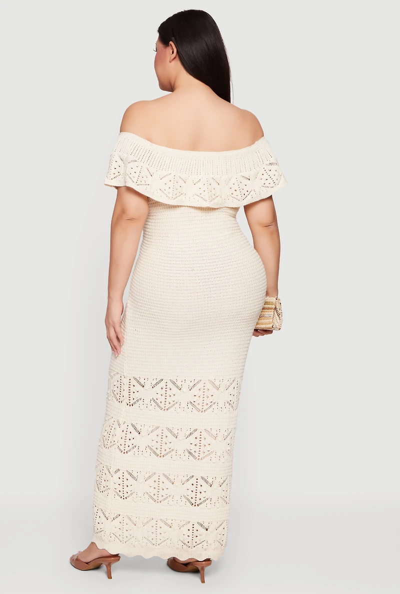 Plus Off The Shoulder Crochet Maxi Dress