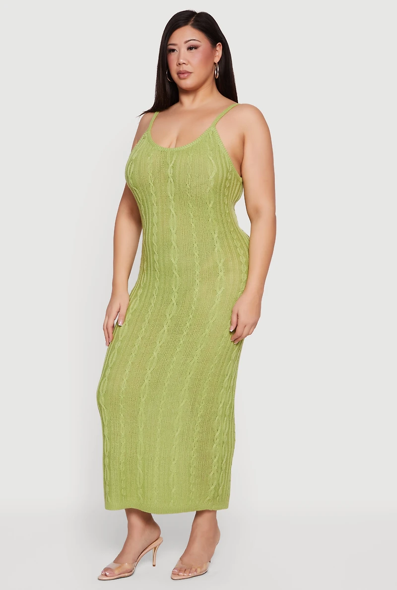 Plus Cable Knit Scoop Neck Cami Maxi Dress