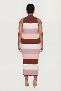 Plus Striped Sleeveless Mock Neck Sweater Dress