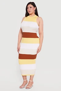 Plus Striped Sleeveless Mock Neck Sweater Dress