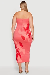 Plus Abstract Floral Print Zip Back Tube Dress