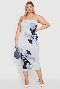 Plus Abstract Floral Print Zip Back Tube Dress
