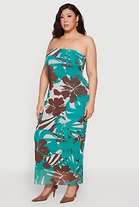 Plus Tropical Floral Mesh Tube Maxi Dress