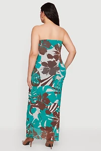 Plus Tropical Floral Mesh Tube Maxi Dress