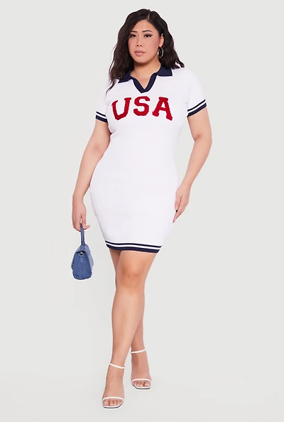 Plus USA Graphic Short Sleeve Polo Sweater Dress