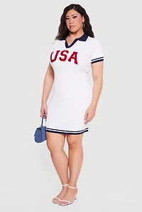 Plus USA Graphic Short Sleeve Polo Sweater Dress