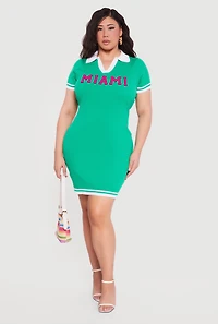 Plus Miami Graphic Short Sleeve Polo Sweater Dress