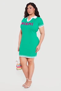 Plus Miami Graphic Short Sleeve Polo Sweater Dress