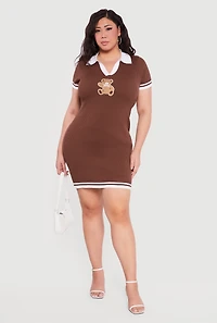 Plus Bear Graphic Polo Sweater Dress