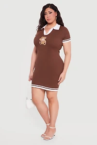 Plus Bear Graphic Polo Sweater Dress