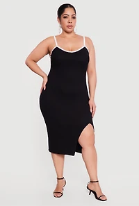 Plus Contrast Trim Rib Knit Cami Midi Dress