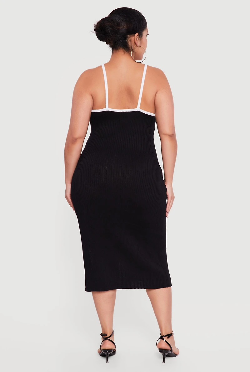 Plus Contrast Trim Rib Knit Cami Midi Dress