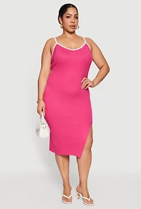 Plus Contrast Trim Rib Knit Cami Midi Dress