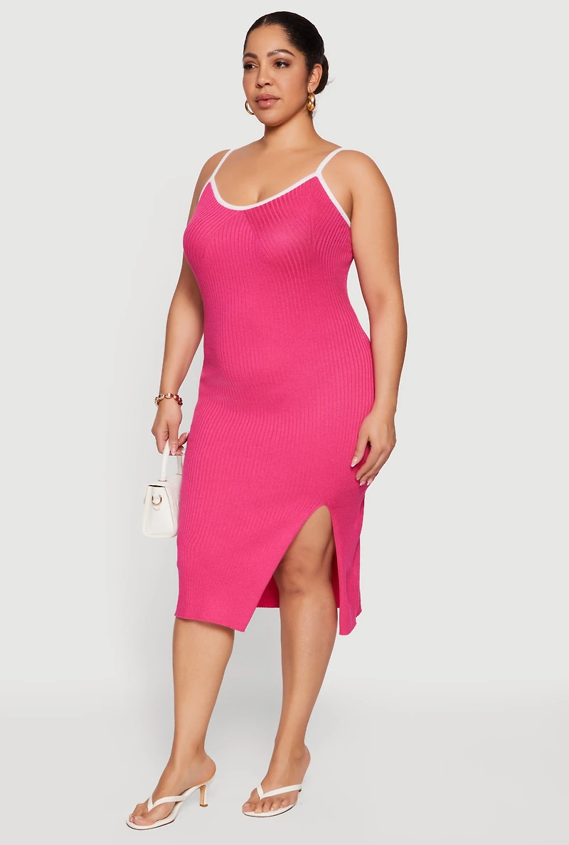 Plus Contrast Trim Rib Knit Cami Midi Dress