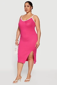 Plus Contrast Trim Rib Knit Cami Midi Dress