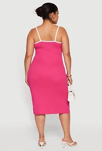 Plus Contrast Trim Rib Knit Cami Midi Dress
