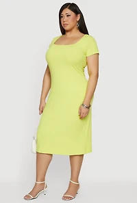 Plus Rib Knit Square Neck Midi Dress