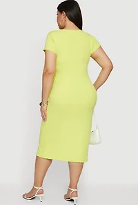Plus Rib Knit Square Neck Midi Dress