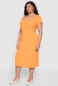 Plus Rib Knit Square Neck Midi Dress