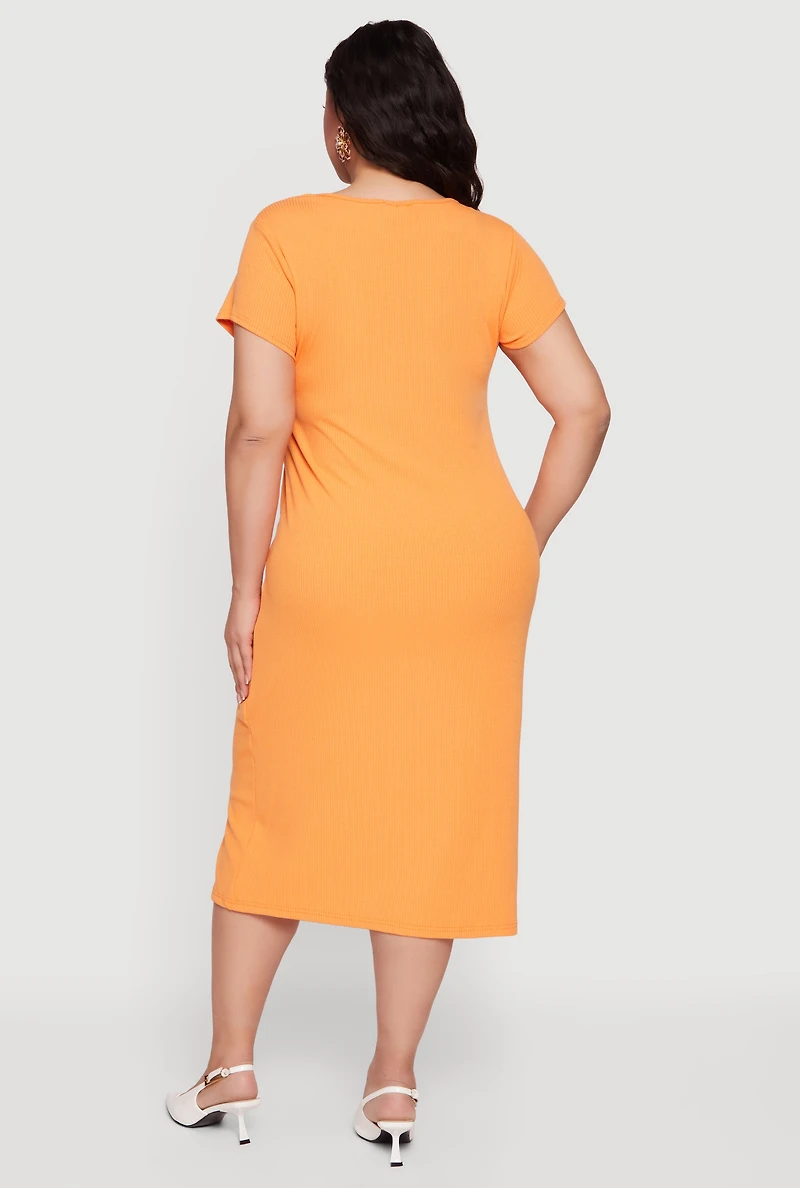 Plus Rib Knit Square Neck Midi Dress