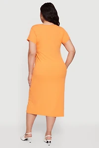 Plus Rib Knit Square Neck Midi Dress