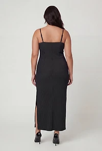 Plus Ribbed Knit Front Slit Bustier Dress